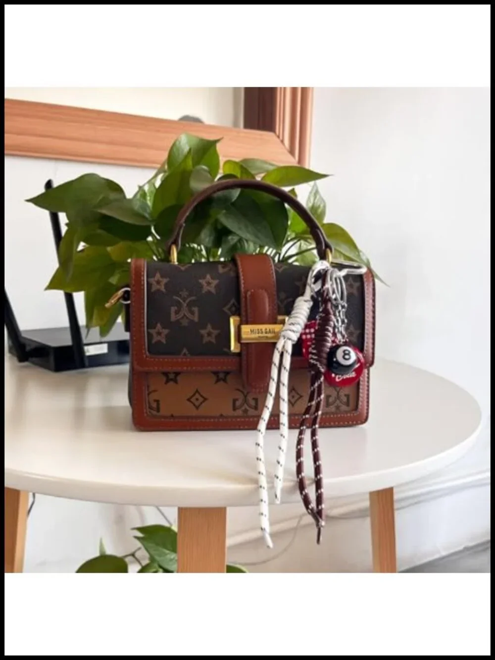Y2K Tote Bag Charm Keychain - 8 Ball Strawberry Rope Pendant, Handbag Accessory